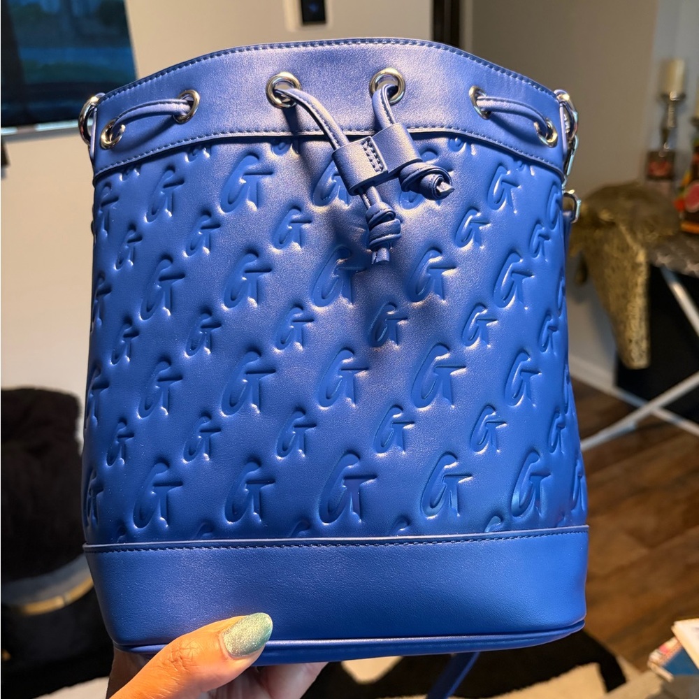Blue Embossed Bucket Bag